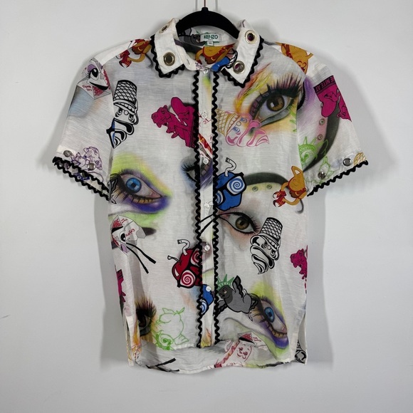 Kenzo Paris Multicolor Graphic Print Shirt Statement Short Sleeve Button Down 36 - Picture 4 of 13